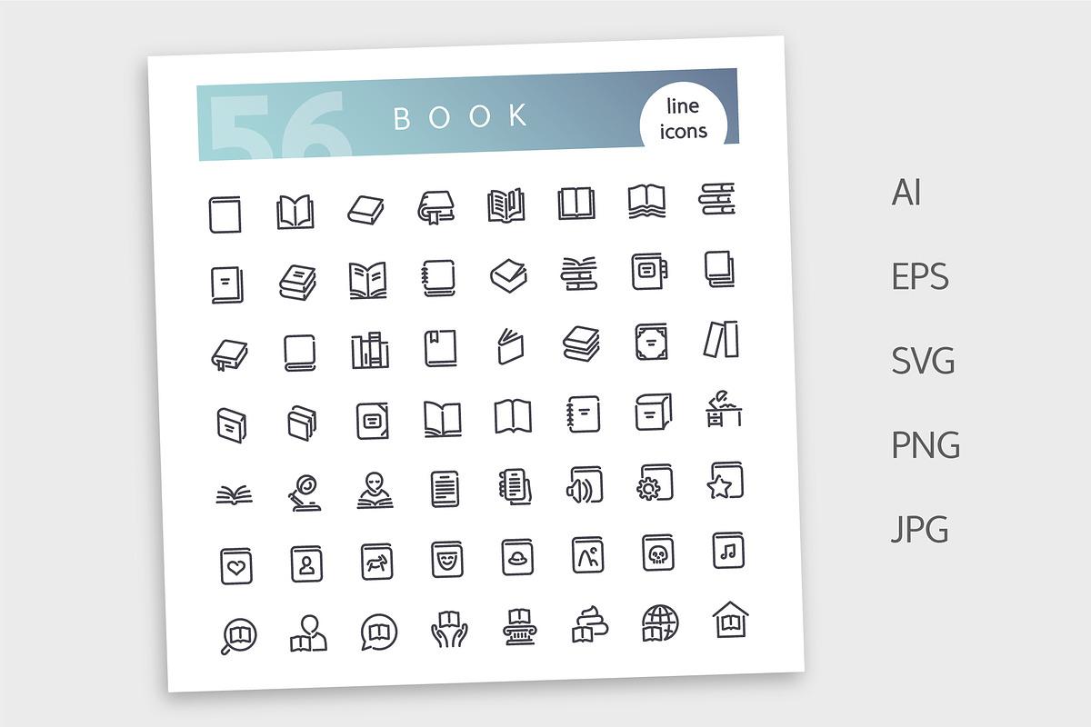 Book Line Icons Set, an Outline Icon by Voysla's Shop (Photo 4 of 4)