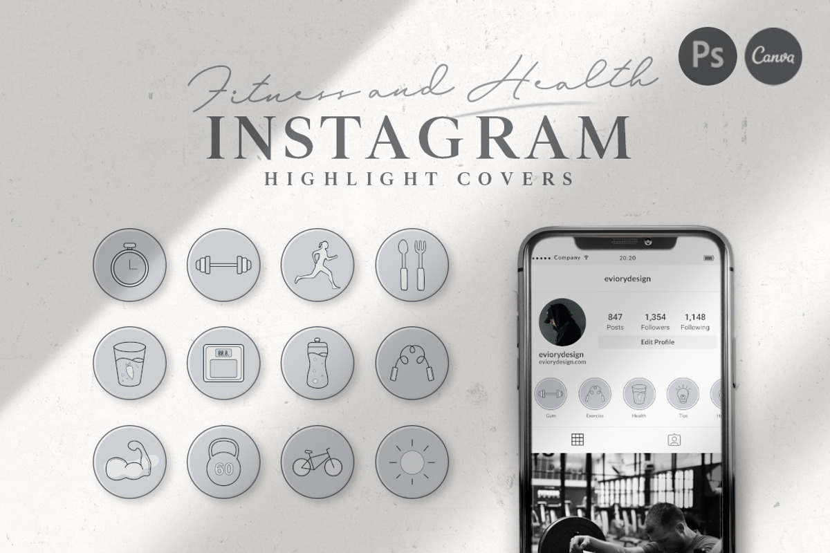 BUNDLE Highlight Instagram CANVA PS, a Social Media Template by Eviory