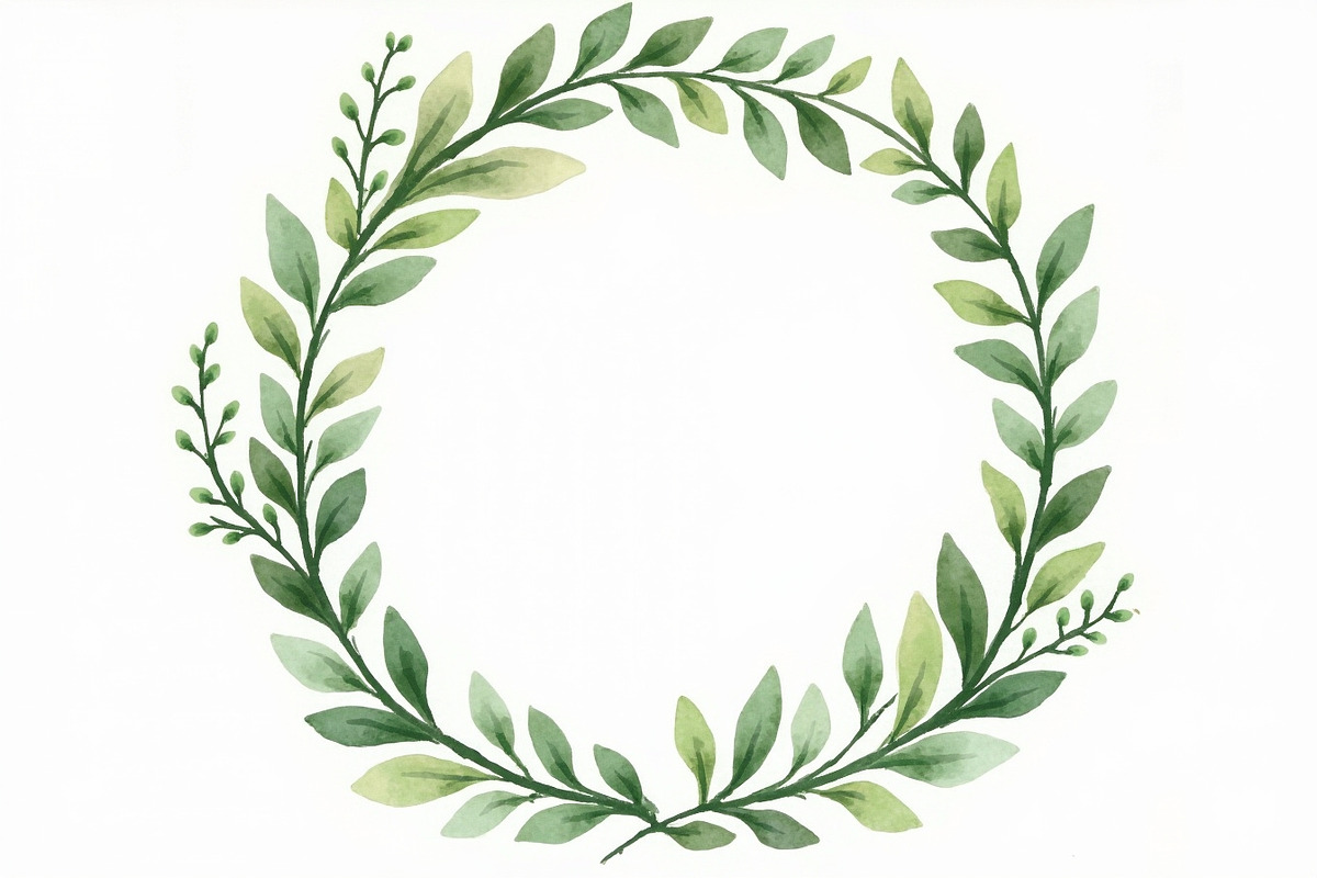 Green Watercolor Leaf Wreaths, an Illustration by Amazin_art (Photo 4 of 10)