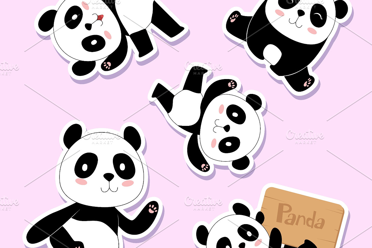 Cute cartoon pandas sticker style, an Animal Illustration by Onyx (Photo 2 of 3)