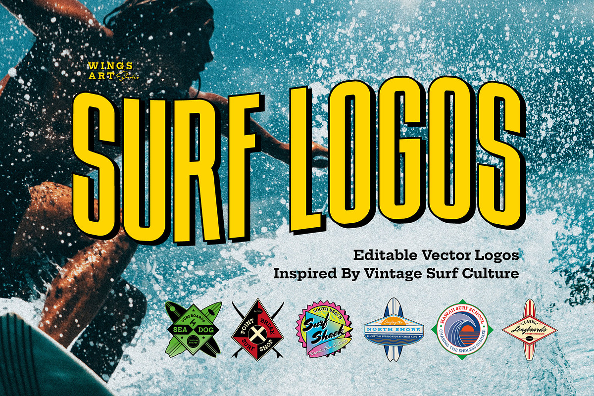 Surf Logos - Editable Vector Designs, a Branding & Logo Template by Wingsart Studio (Photo 1 of 8)