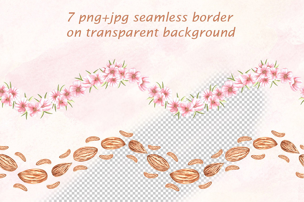 Blossoming Almond watercolor clipart, a Food Illustration by susie-p-art (Photo 9 of 18)