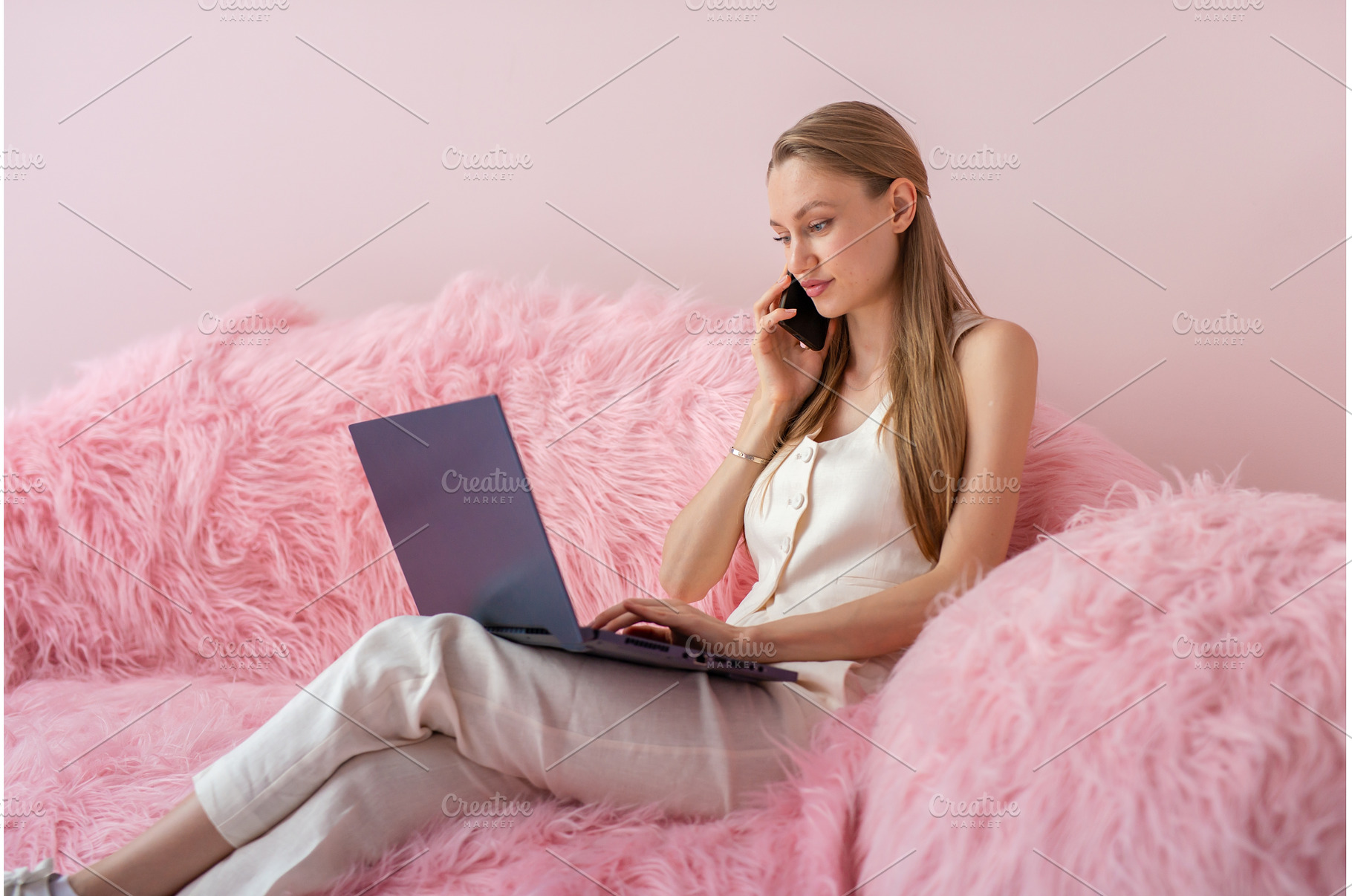 Woman managing remote work tasks, a Person Photo by undrey