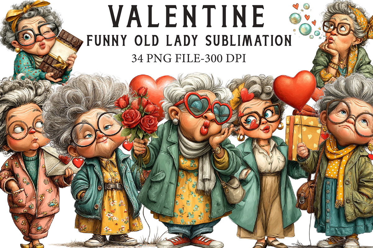 Funny Old Lady Valentine Sublimation, an Illustration by Libby Wishes (Photo 1 of 7)