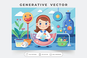 A young girl works in a colorful lab, a Graphic by SouravDesign