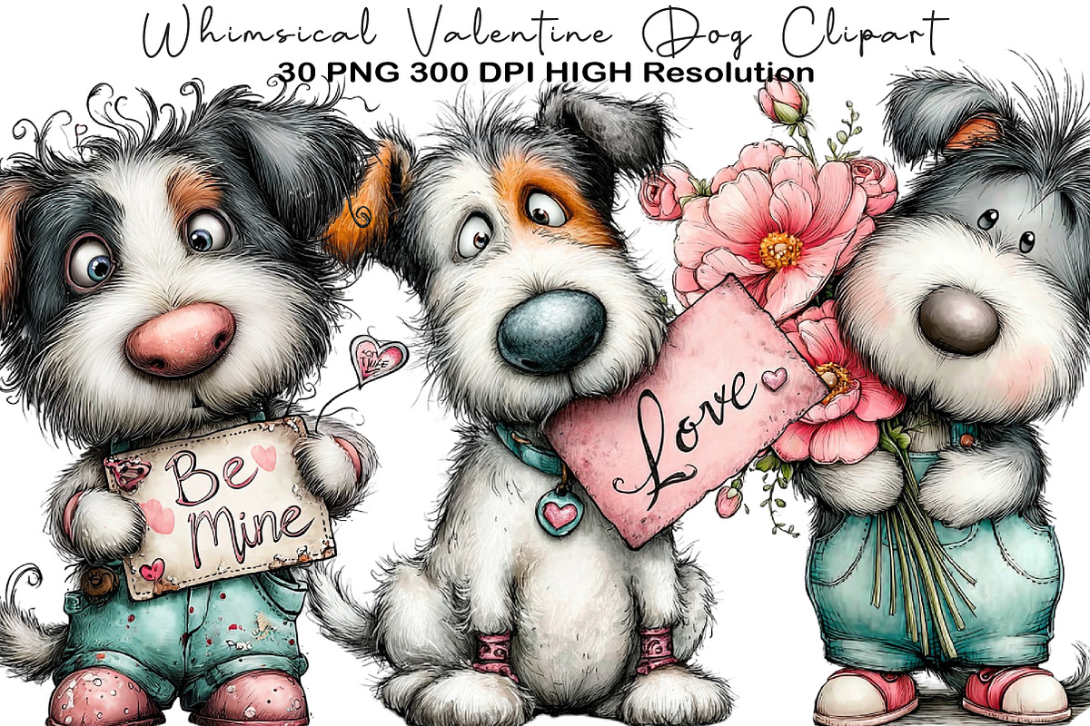 Whimsical Valentine Dog Clipart, an Animal Illustration by Black Bird Studio (Photo 1 of 6)