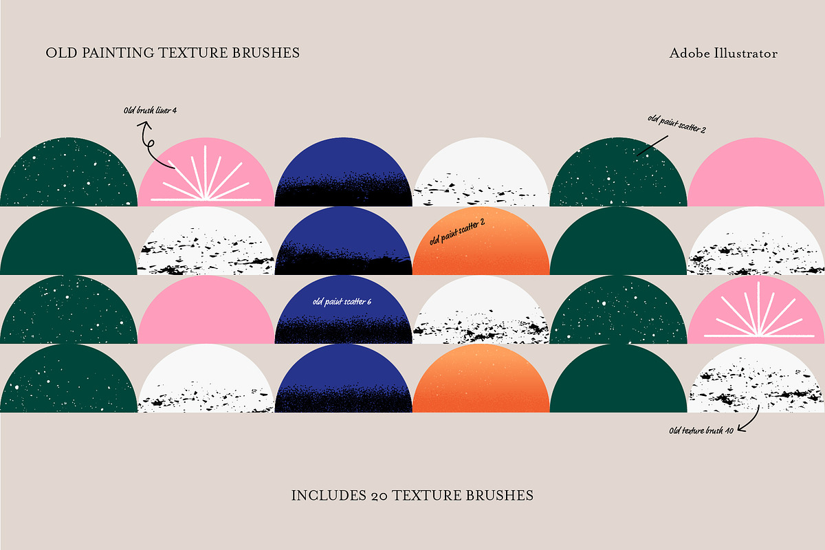 Old painting texture brushes for AI, a Brush Add-On by Studio Mei Design (Photo 2 of 6)