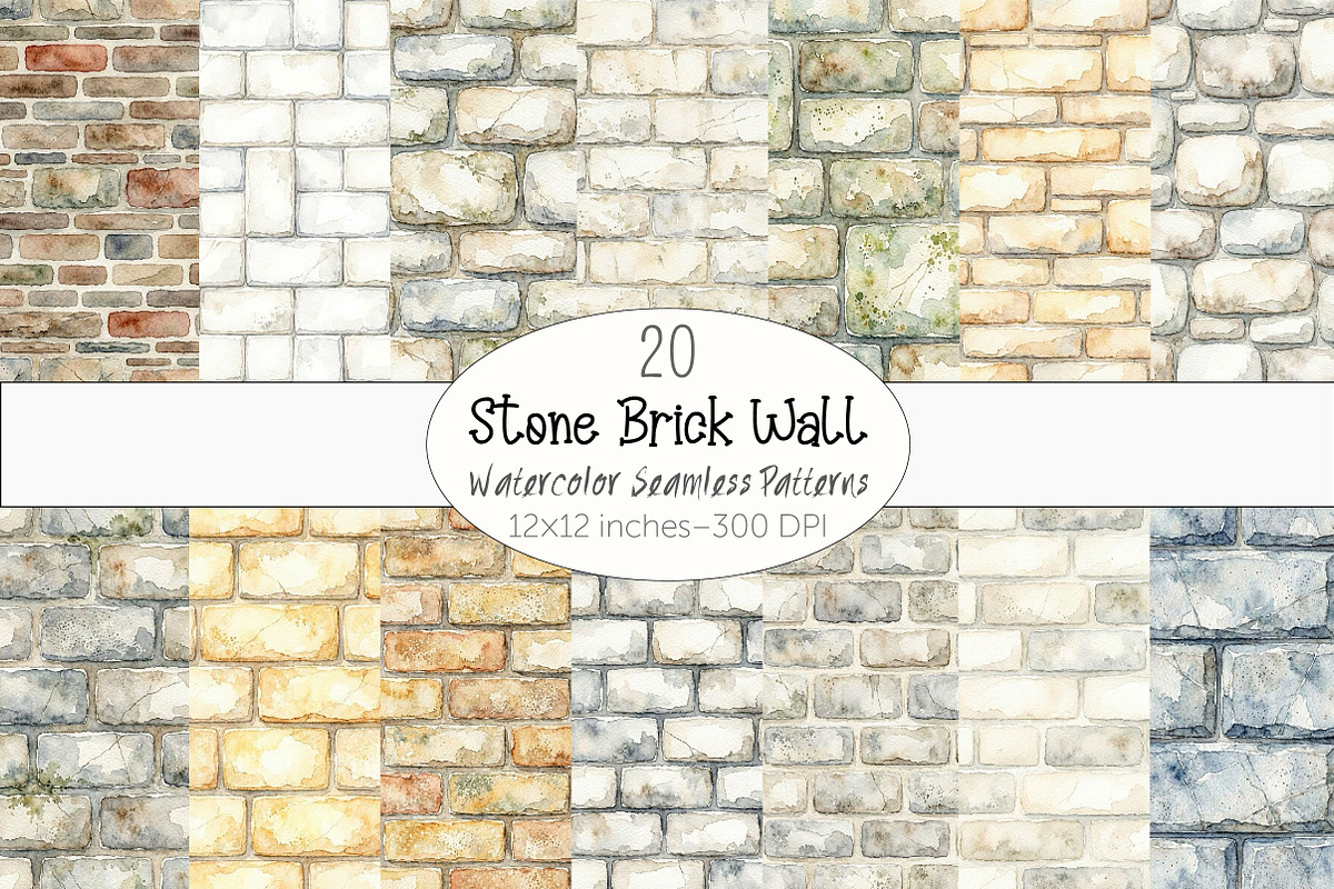 Stone Brick Wall Textures Patterns, a Pattern Graphic by Design Market (Photo 1 of 4)