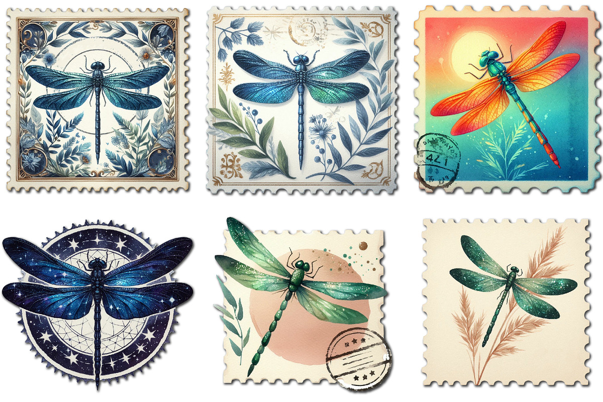 Dragonfly Postage Stamps Clipart, an Illustration by Libby Wishes (Photo 2 of 6)