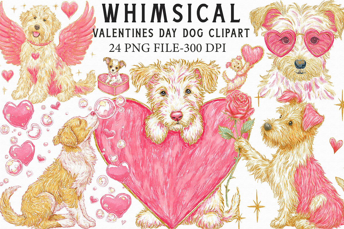 Whimsical Valentines Day Dog Clipart, an Illustration by Libby Wishes (Photo 1 of 7)