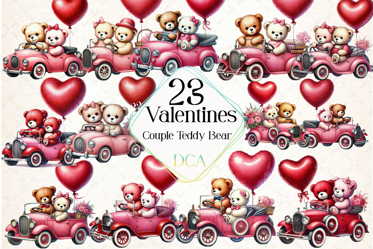 Valentines Couple Teddy Bear Clipart, an Illustration by DreamCafeArt (Photo 1 of 5)