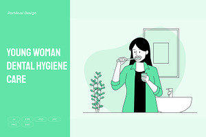 Young Woman Dental Hygiene Care, a Person Illustration by Partikusi Design