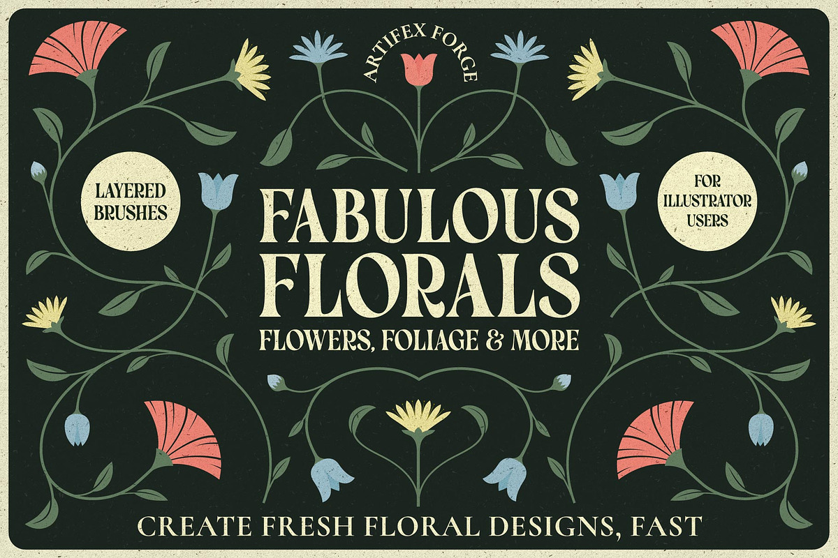 Illustrator Flower & Foliage Brushes, a Brush Add-On by The Artifex Forge (Photo 1 of 16)