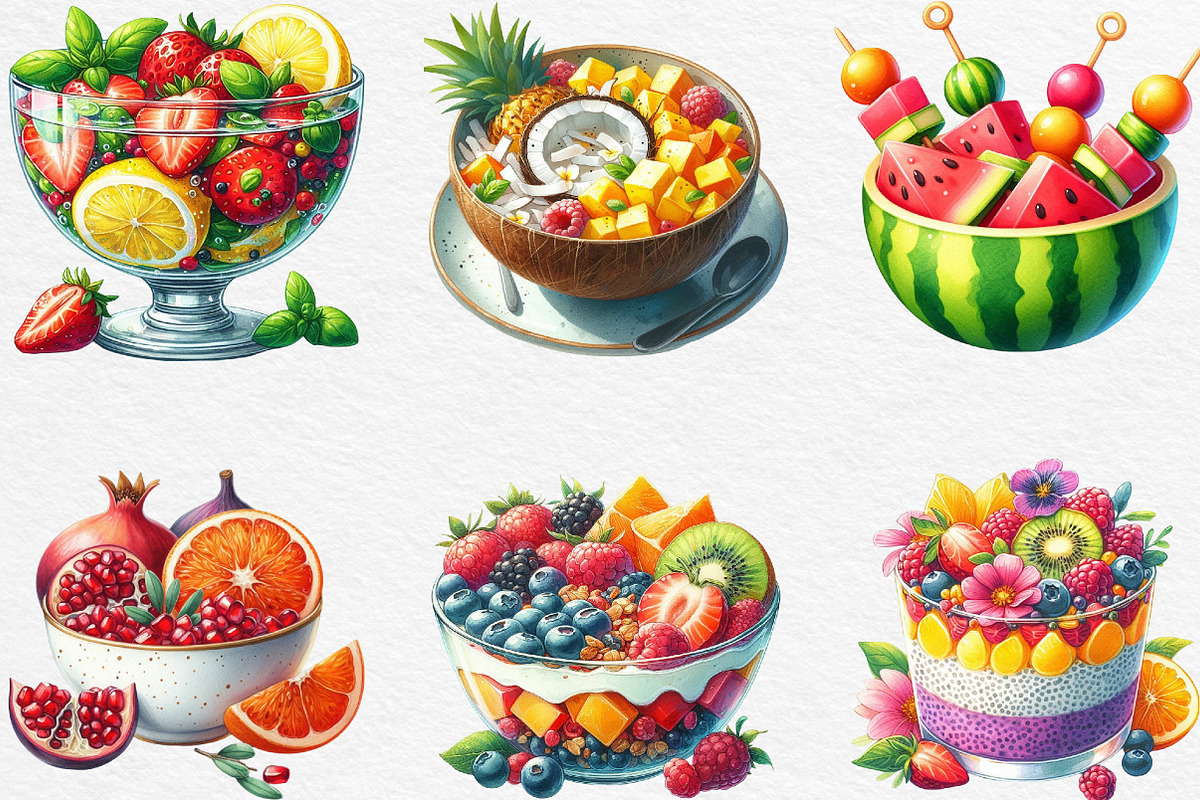 Watercolor Healthy Fruit Bowls, an Illustration by Black Bird Studio (Photo 5 of 6)