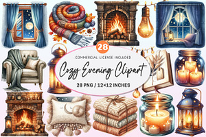 Watercolor Cozy Evening Clipart, a Graphic by CitraGraphics