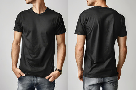 A model poses in a black t-shirt, di, a Photo by Tanuart