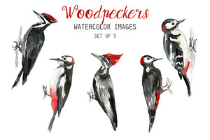 Watercolor Woodpeckers Clipart