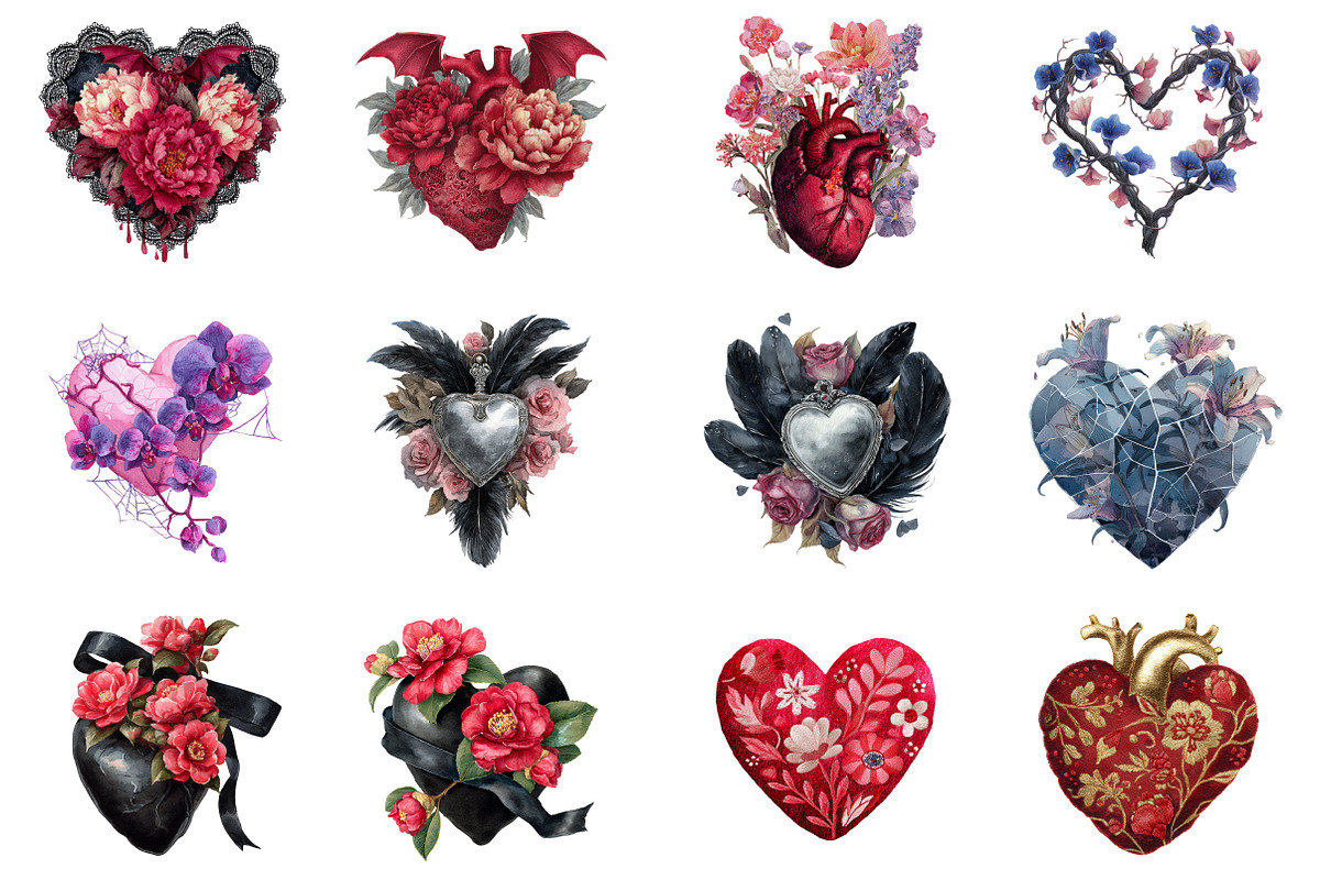 Gothic Floral Heart Clipart, an Illustration by Design Market (Photo 2 of 3)