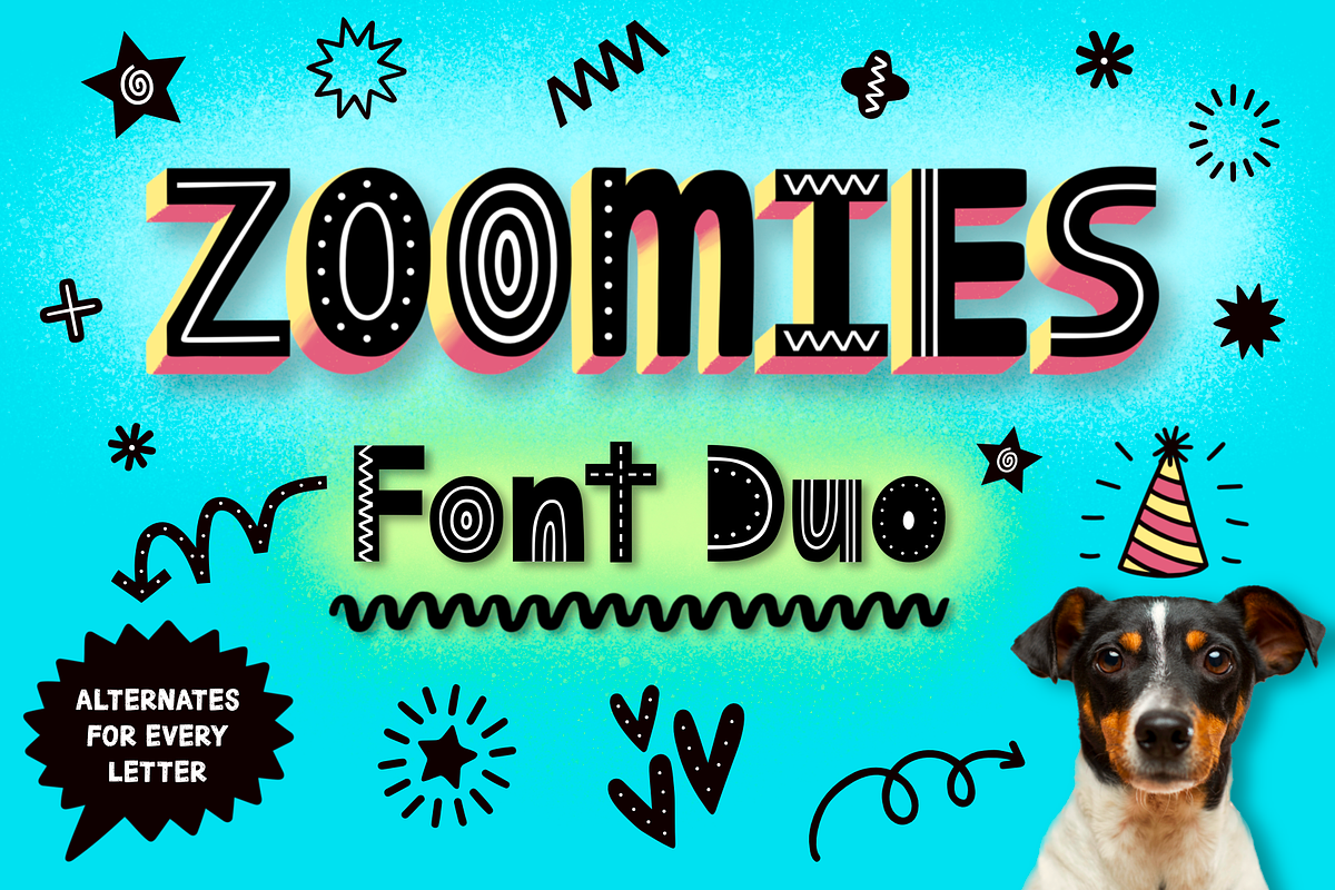 Zoomies Font Duo With Doodles, a Symbol Font by AlwaysBeColoring (Photo 1 of 11)