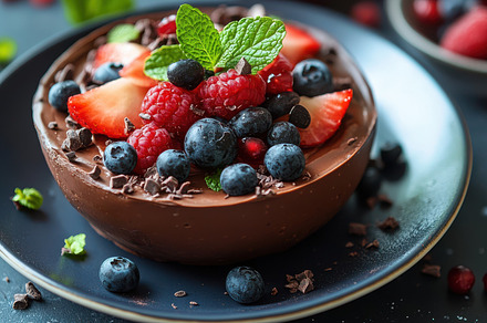 Chocolate dessert bowl filled with f, a Background Photo by Pixeness