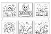 Spring Girl Activities Coloring Page, a Decorative Illustration by Ink Gallery (Thumbnail 7 of 8)