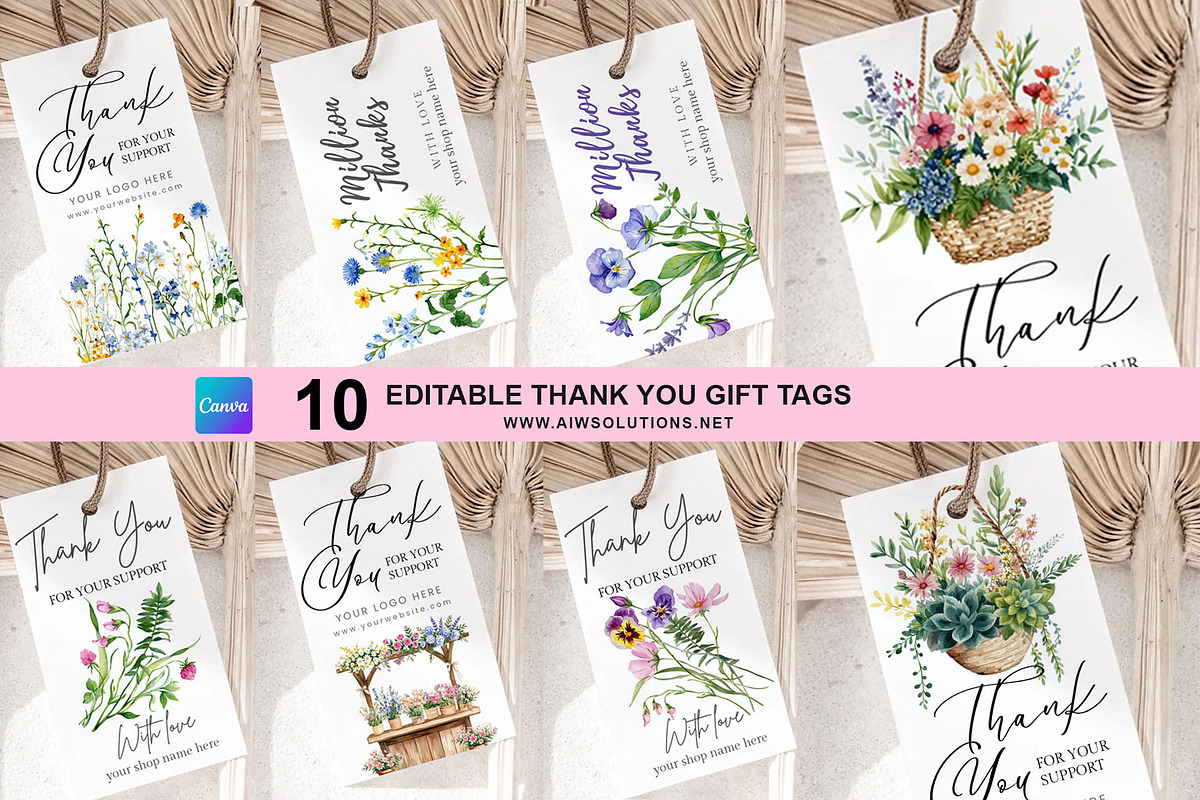 Editable Floral Thank You Gift Tag, a Card Template by AIW SOLUTIONS (Photo 1 of 8)