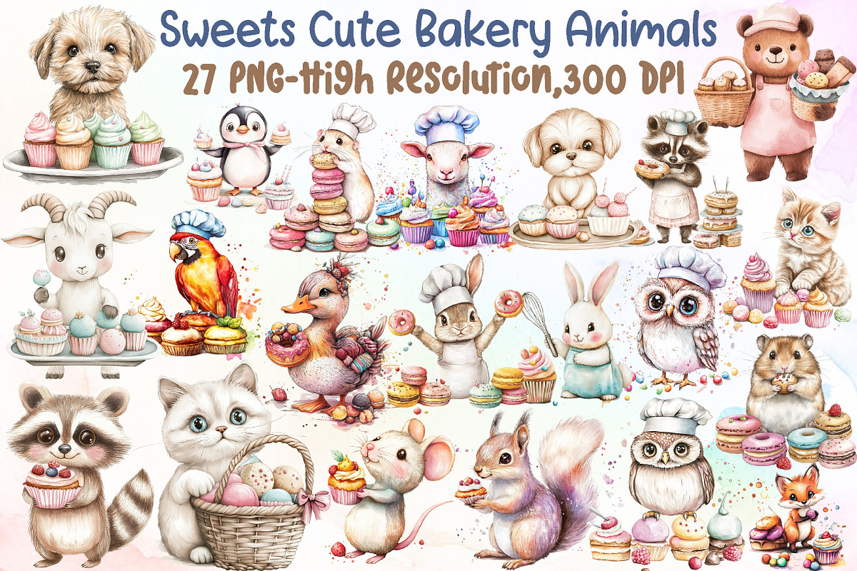 Watercolor Sweets Cute Bakery Animal, an Illustration by Sublimation Artist (Photo 1 of 6)