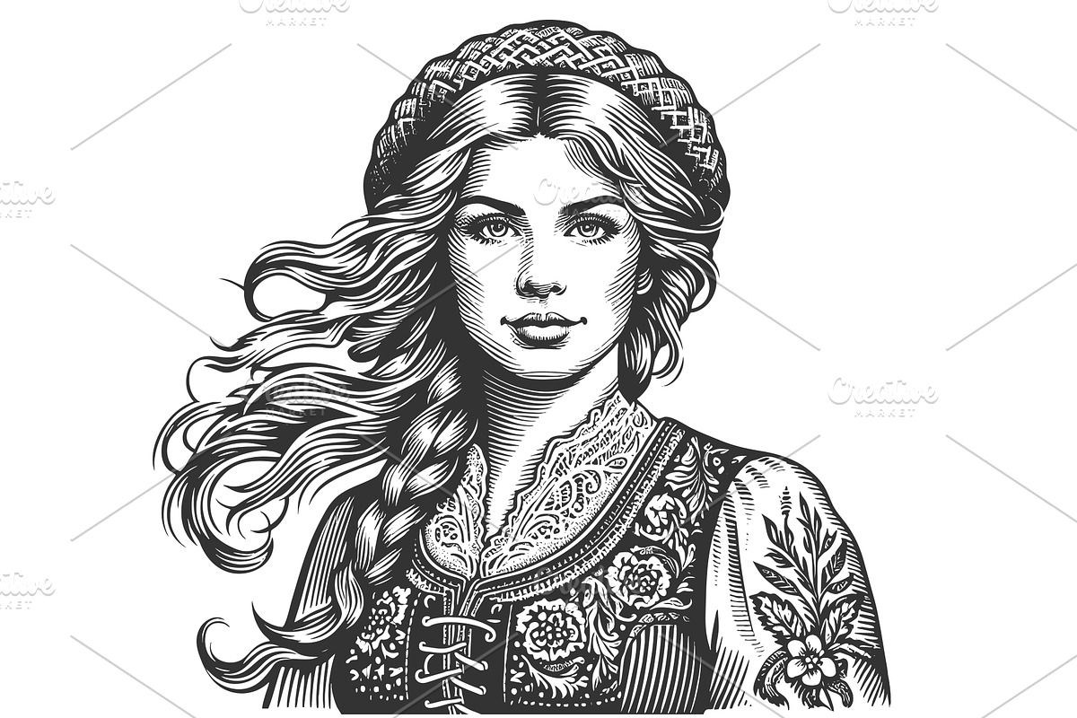 Lithuanian Woman in Traditional Folk, a Person Illustration by AlexArt