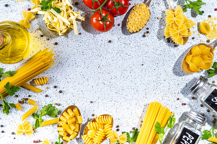Various dried pasta set, a Food & Drink Photo by Rimma