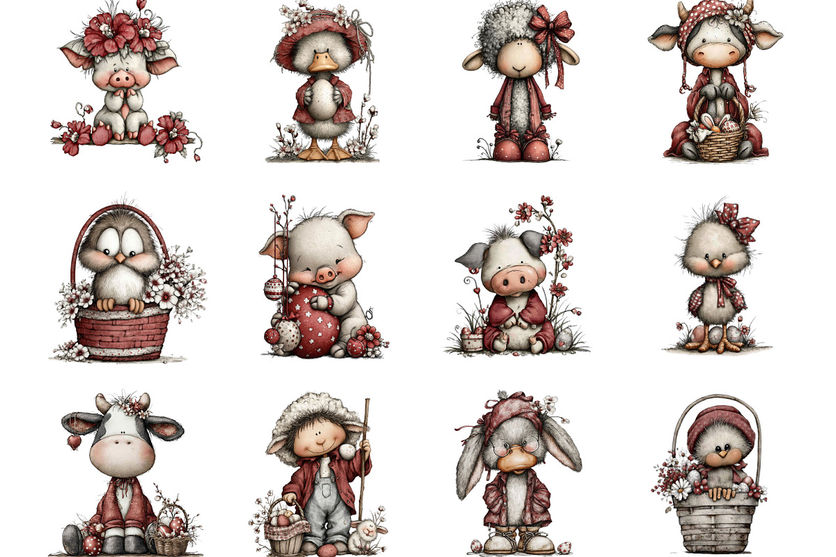 Whimsical Baby Farm Easter Clipart, an Illustration by Designking (Photo 2 of 5)