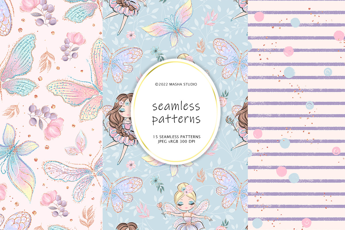 Fairies & Butterflies Digital Papers, a Pattern Graphic by Masha  Studio (Photo 8 of 10)
