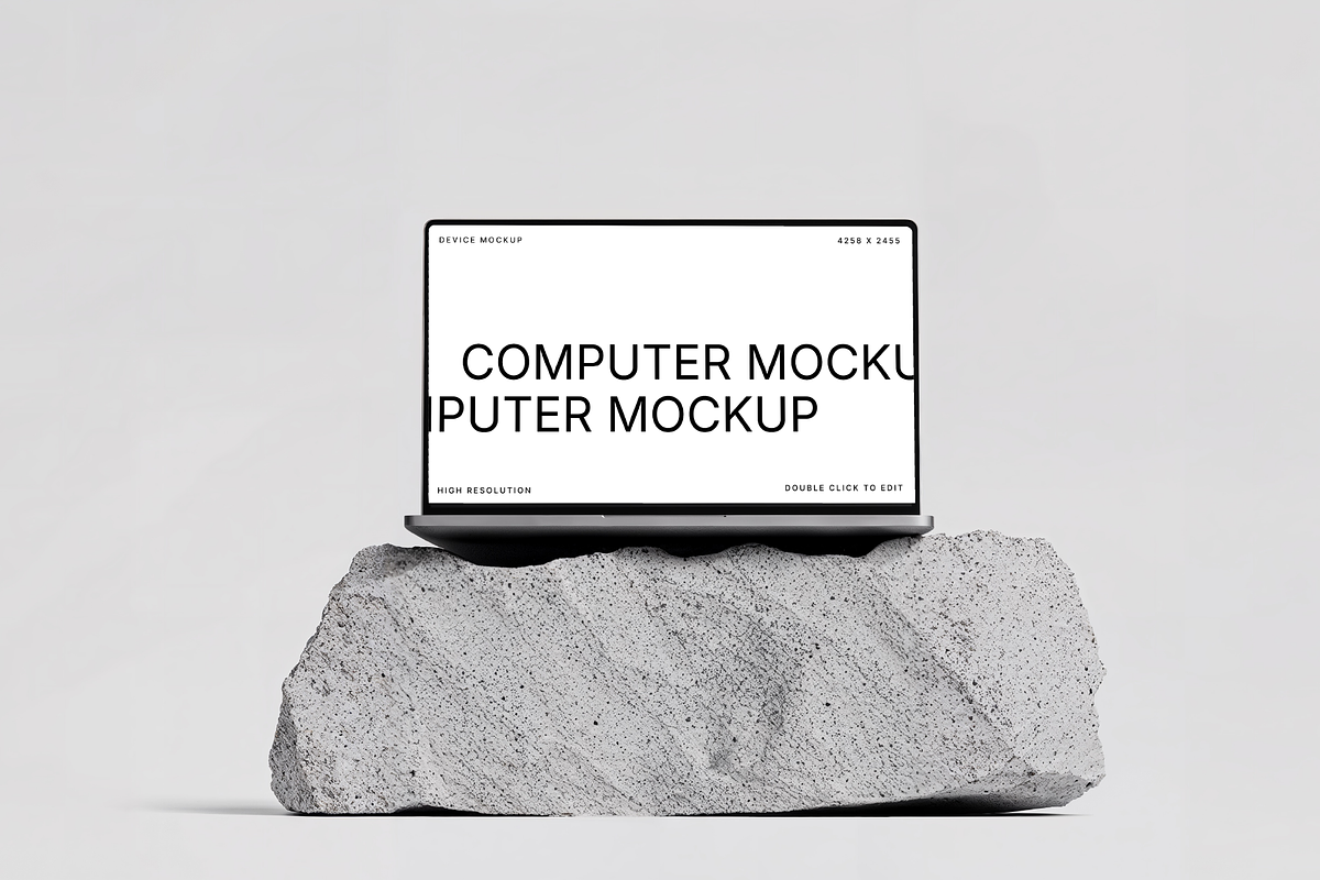 Computer Mockup on White Stone, a Mac Mockup by rodrigofkaminski (Photo 2 of 4)