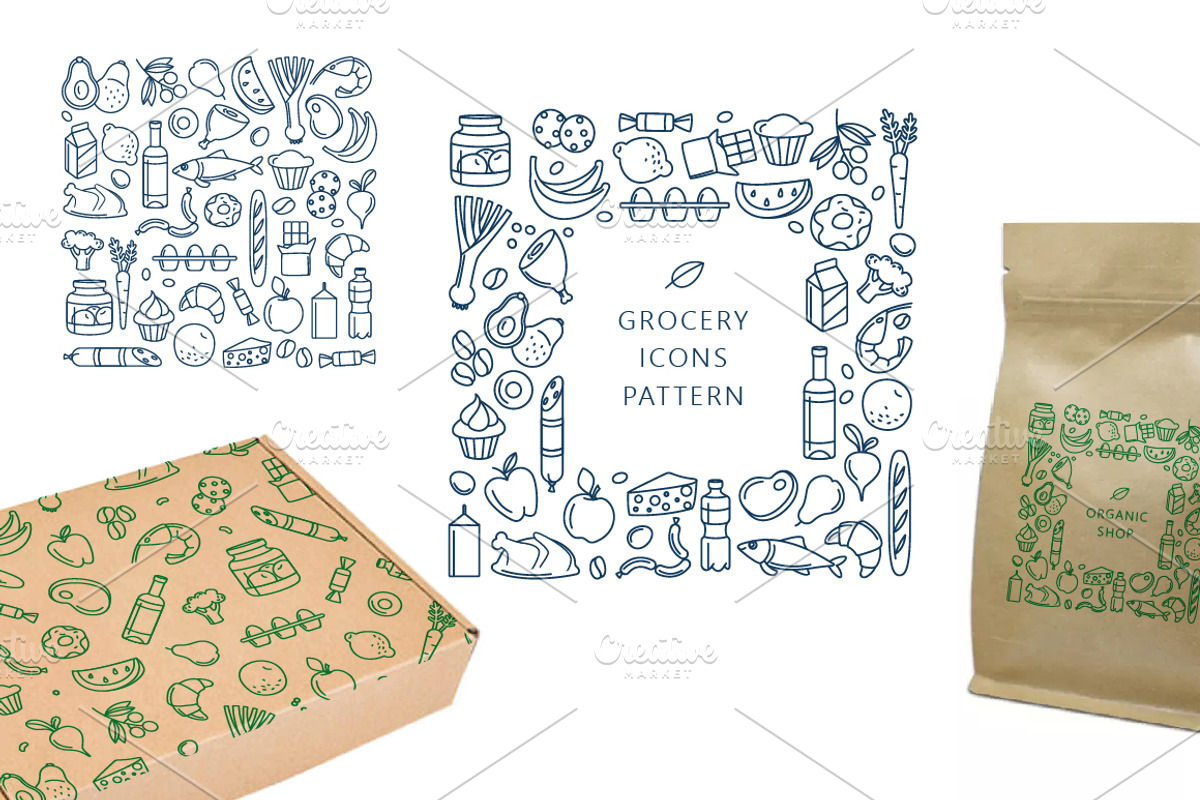 Grocery icons, patterns and borders, a Food Illustration by VasilkovS (Photo 8 of 10)