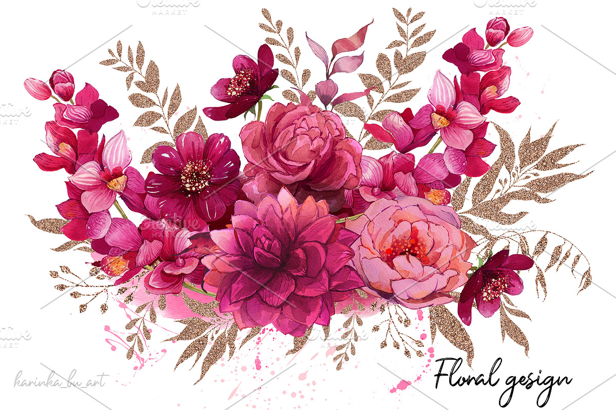 Watercolor floral fashion clipart, an Illustration by KarinkaBU (Photo 7 of 9)
