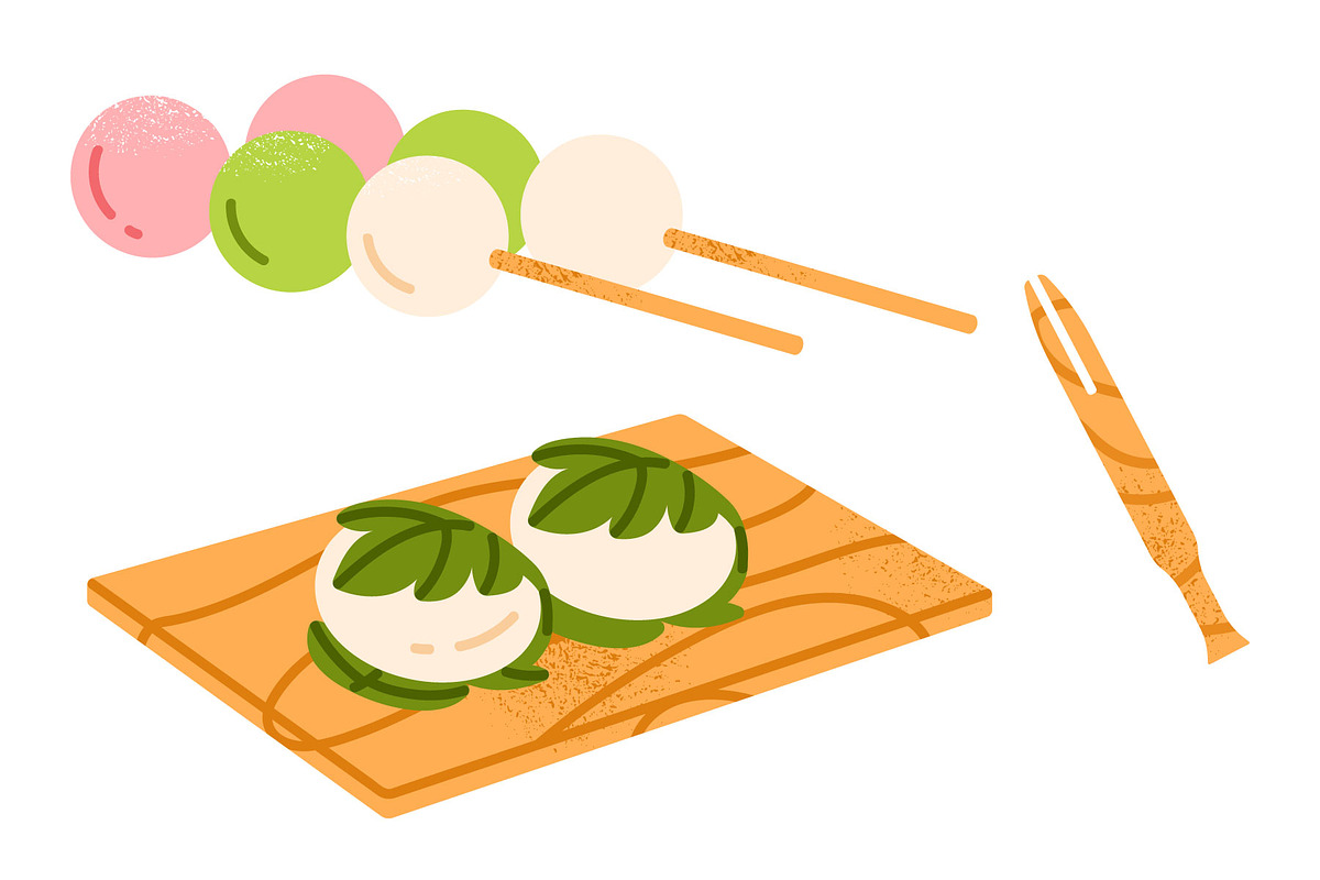 Mochi set. Japanese dessert, a Food Illustration by Annie Birdie (Photo 3 of 5)
