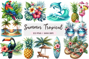 Summer Tropical Clipart, a Seasonal Illustration by DreamArtGraphic