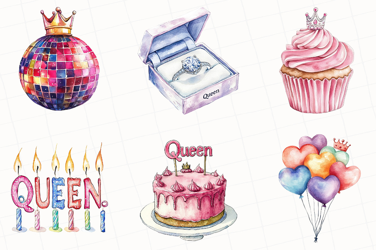 Watercolor Birthday Queen Clipart, an Illustration by OK Design (Photo 2 of 5)