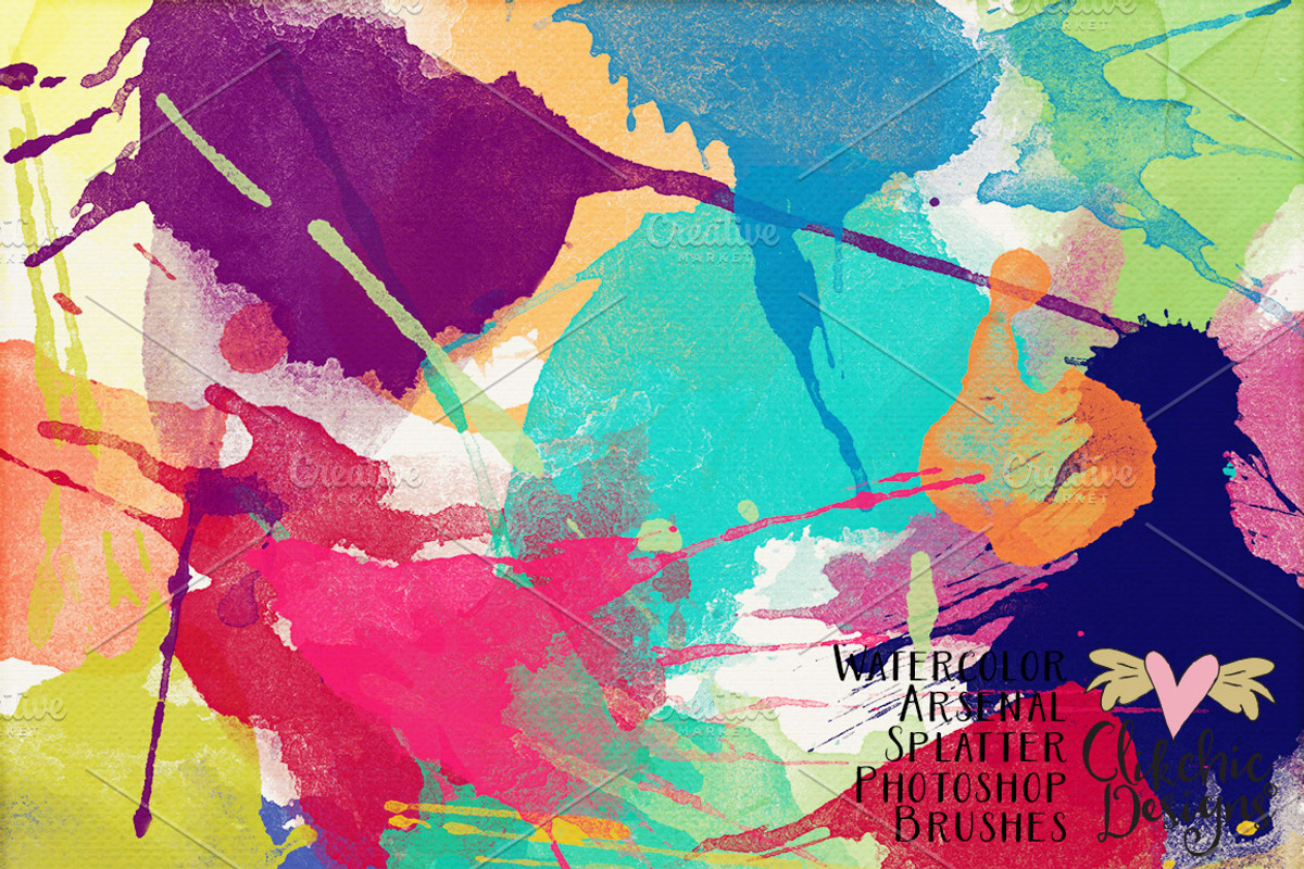 Watercolor Arsenal Splatter Brushes, a Brush Add-On by Clikchic Designs (Photo 3 of 4)
