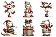 Whimsical Christmas Snowman Clipart, an Illustration by Craft Nest (Thumbnail 5 of 8)