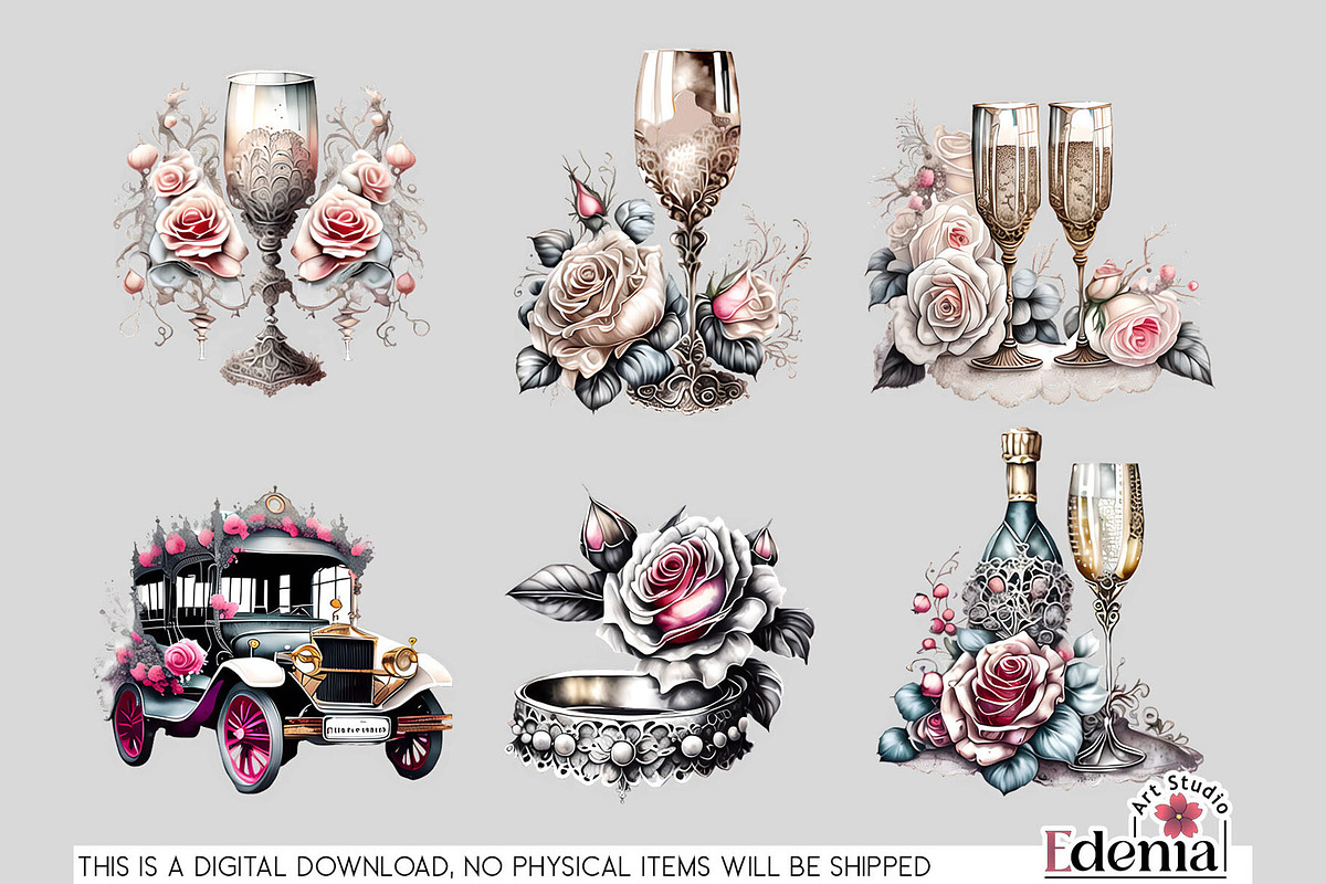 Victorian Gothic Wedding #1 Cliparts, a Seasonal Illustration by EdeniaArtStudio (Photo 6 of 10)