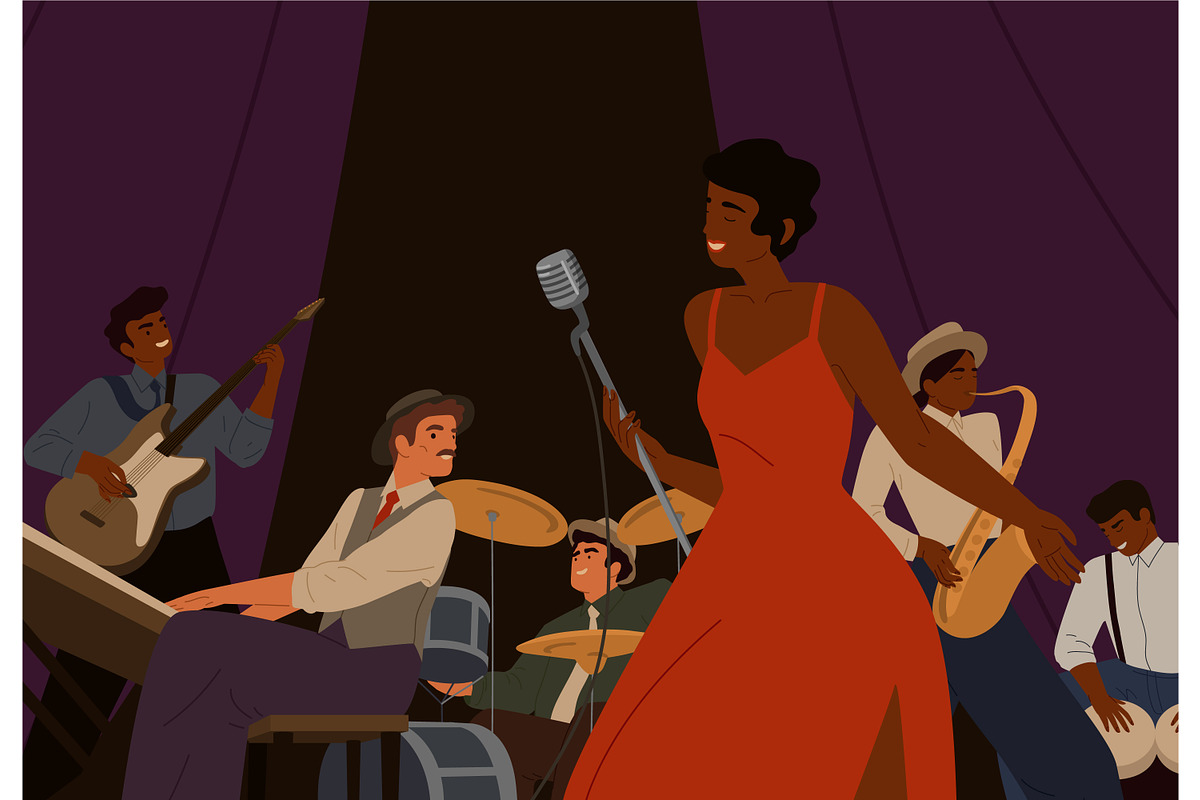 Musicians playing jazz in band set, a Person Illustration by Good Studio (Photo 2 of 8)