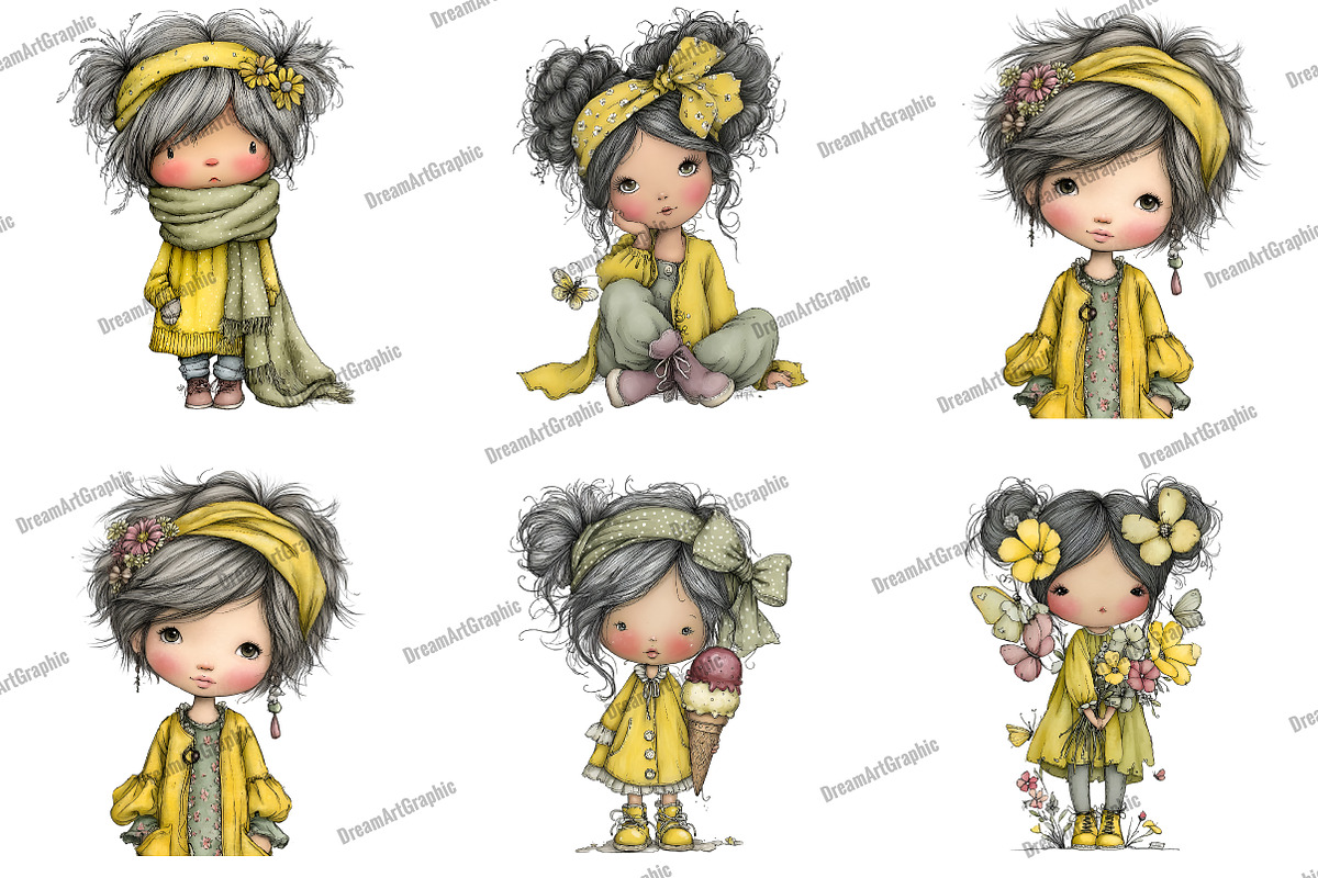 Whimsical Cute Girl Clipart, an Illustration by DreamArtGraphic (Photo 2 of 4)