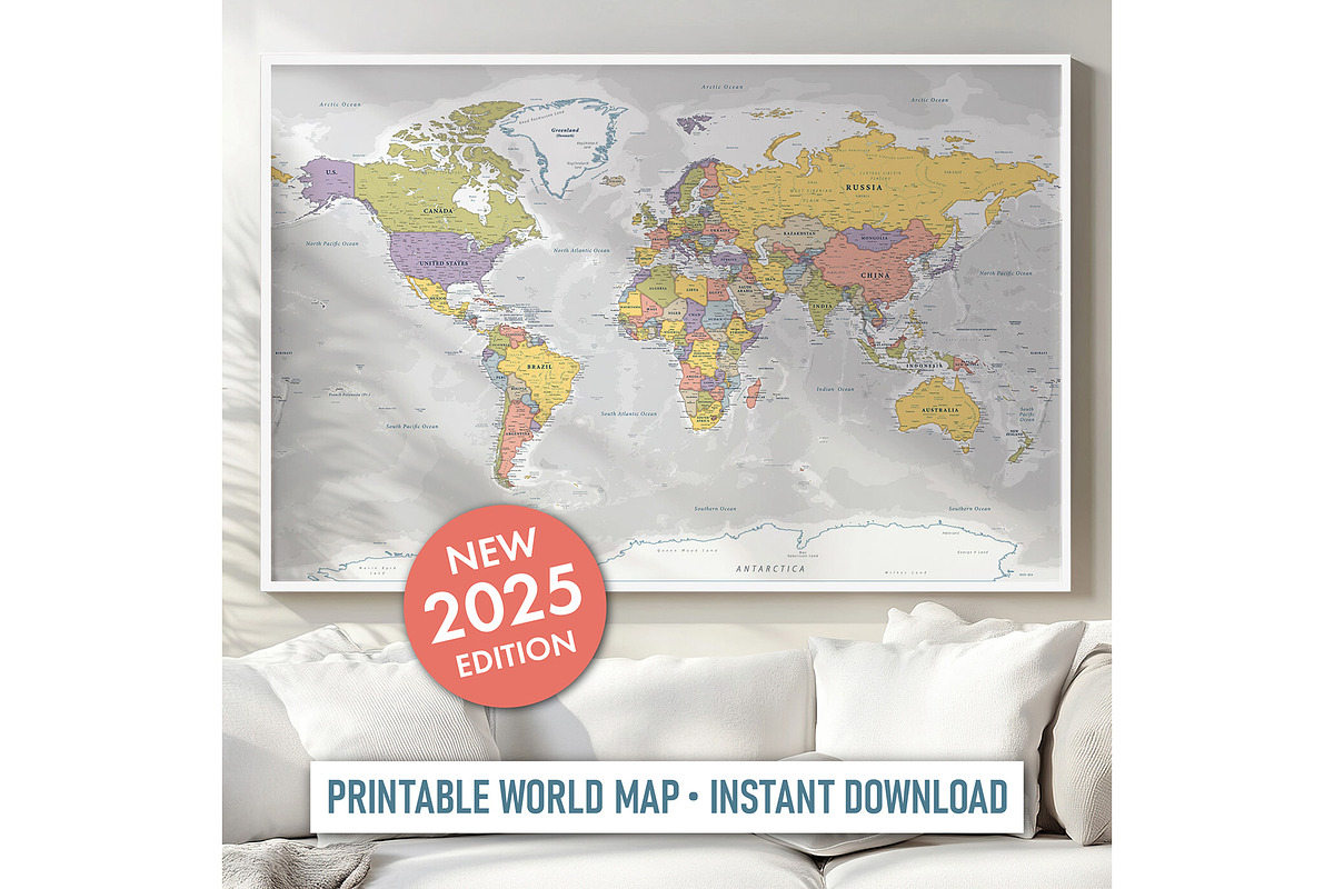 Vector World Map - Large&Detailed, a Decorative Illustration by PorcuPen Works (Photo 6 of 8)