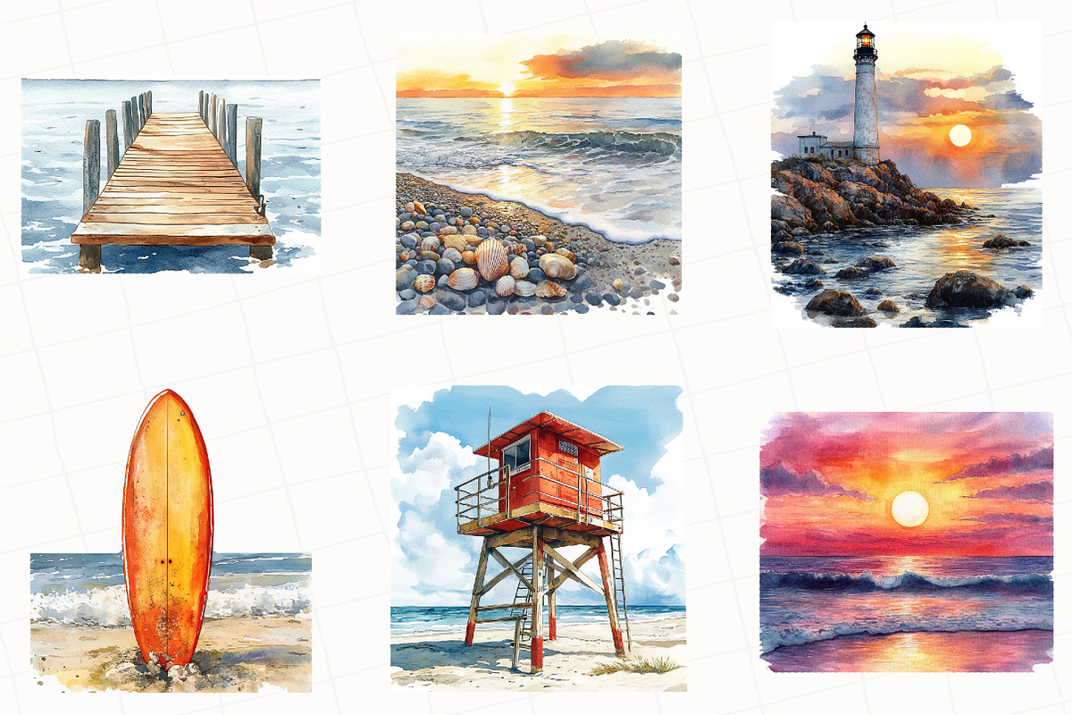 Summer Beach Views Clipart, an Illustration by OK Design (Photo 5 of 5)