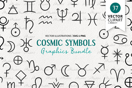Cosmic Zodiac Vector Icon Symbols, a Decorative Illustration by MadliArt