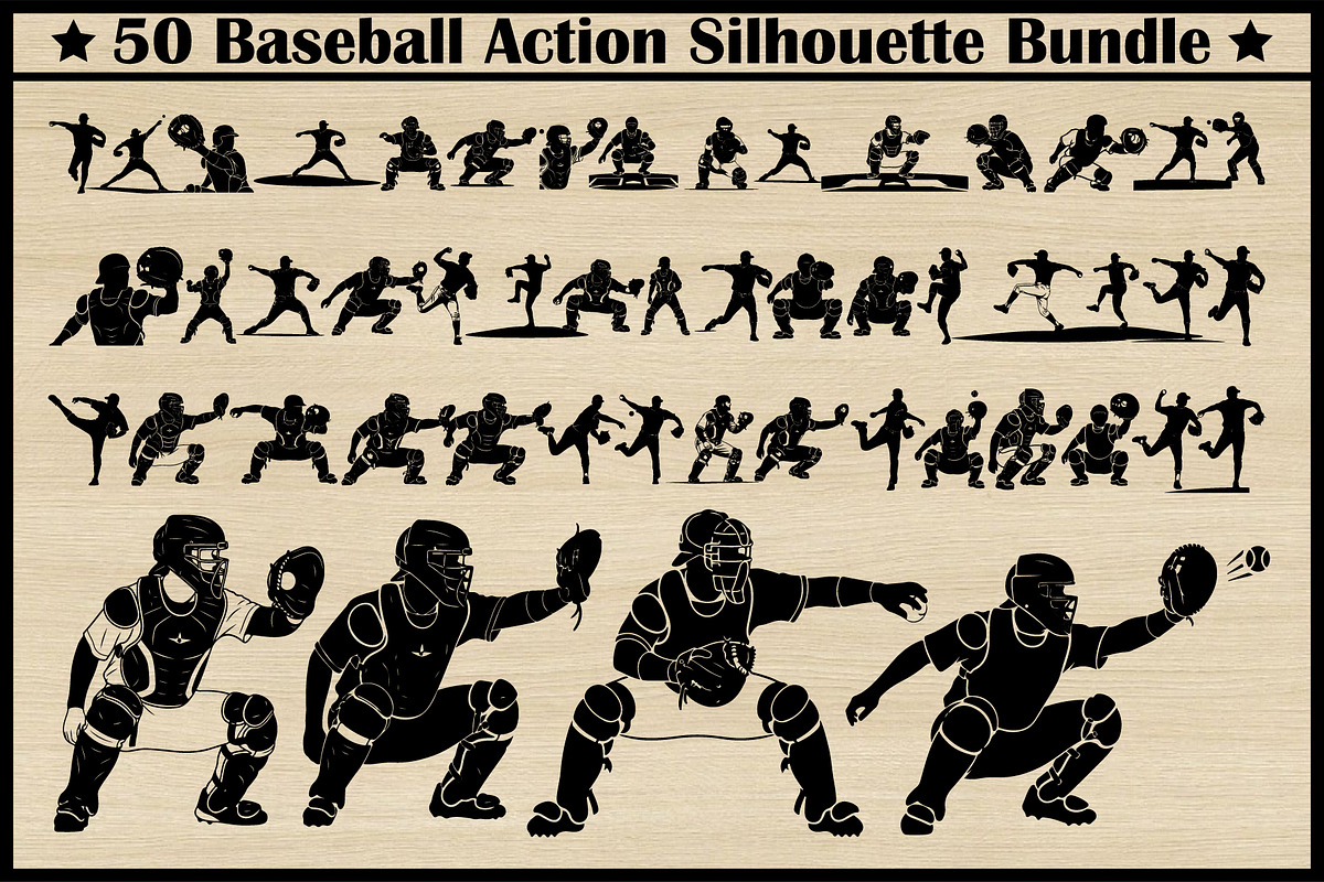 50 Baseball Silhouette Clipart Set, an Illustration by jahid234 (Photo 1 of 4)