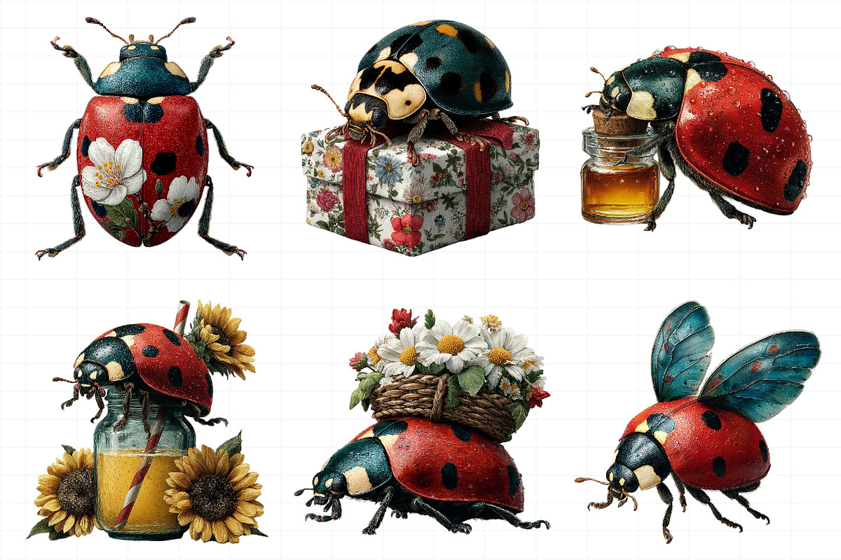 Whimsical Ladybug Spring Set Clipart, an Illustration by Daily.Designs (Photo 3 of 7)