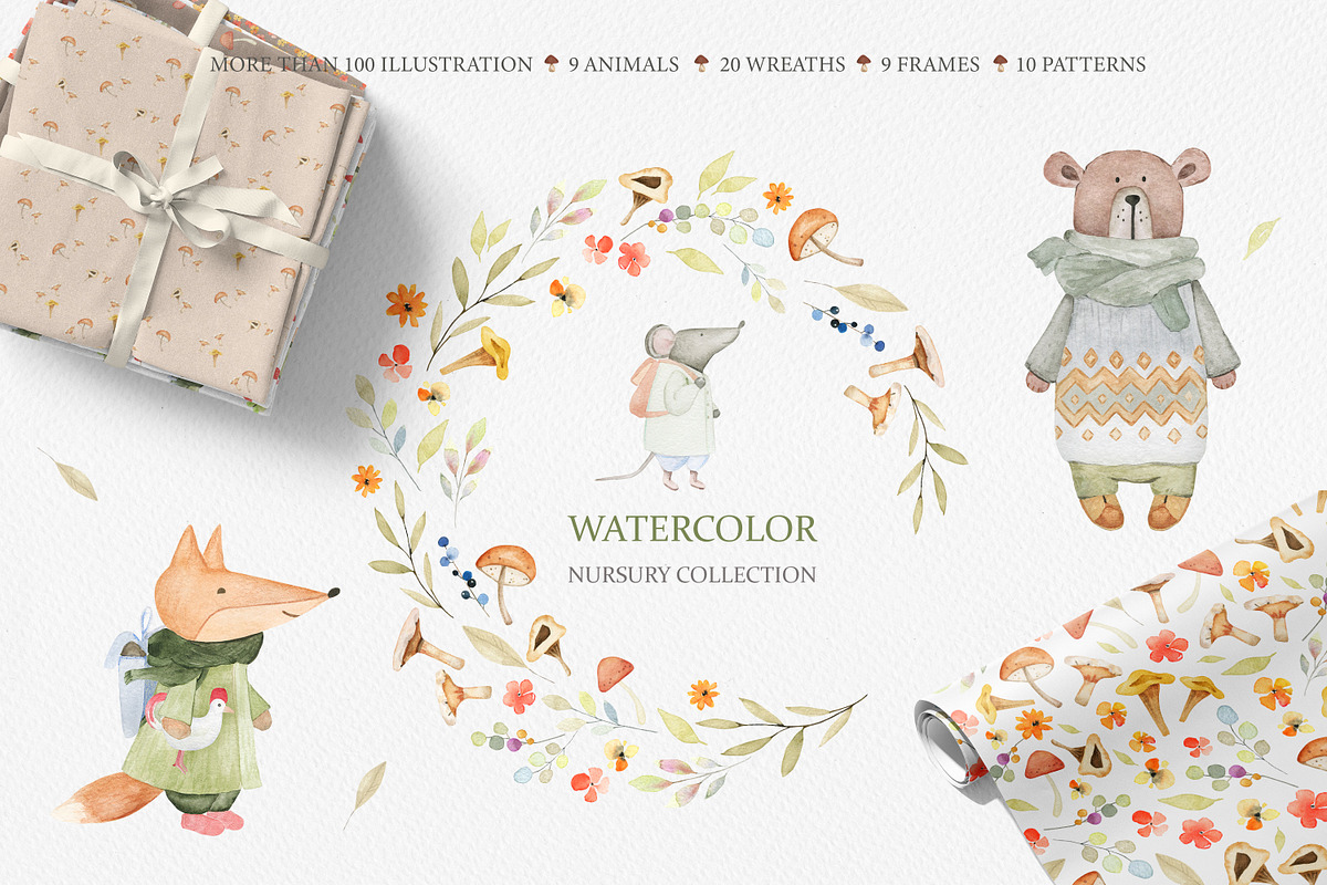 Cute animals. Watercolor nursery, an Animal Illustration by Naty Art (Photo 1 of 11)
