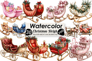 Christmas Sleigh Sublimation Clipart, an Illustration by Black Bird Studio