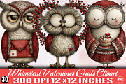 Whimsical Valentines Owls Clipart B, an Illustration by SVGArt (Thumbnail 1 of 8)